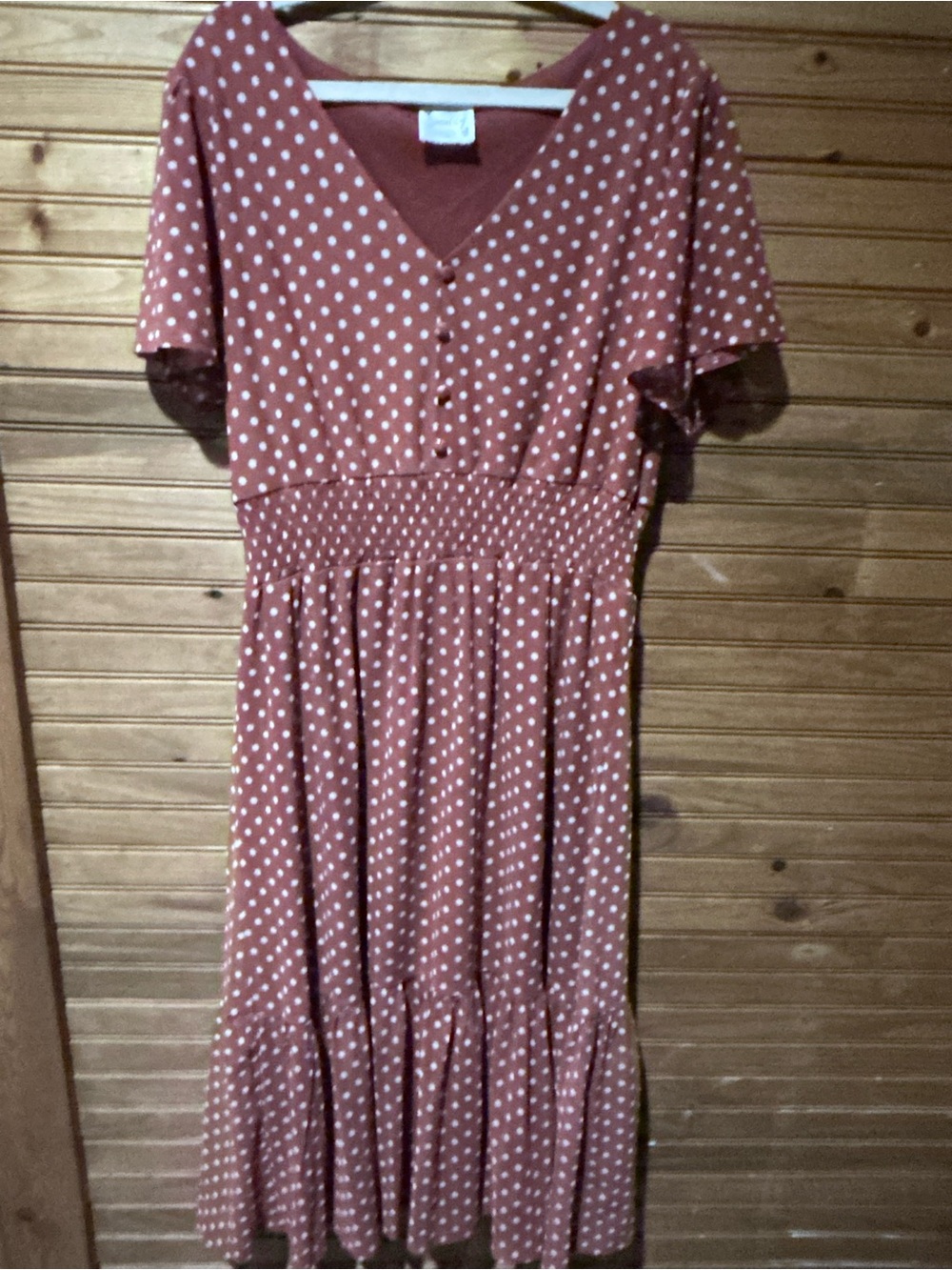 Source Unknown Dusty Rose Polka Dot V-Neck Midi Dress